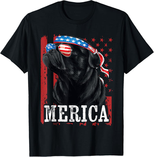 Funny Black Pug 4Th Of July Dog Mom Dog Dad Merica Usa Flag