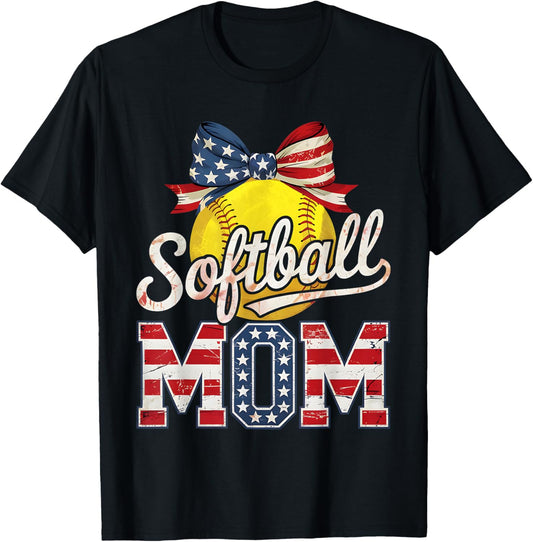 Softball Mom Coquette Bow Softball Usa Flag 4Th Of July