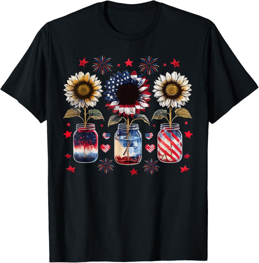 American Patriotic Usa Flag Jars With Sunflower 4Th Of July