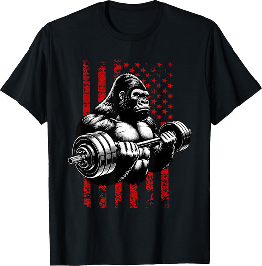 Gorilla Lifting Weights Gym America Usa Flag