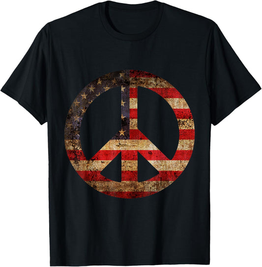 Vintage Us American Flag Peace Sign 4Th Of July