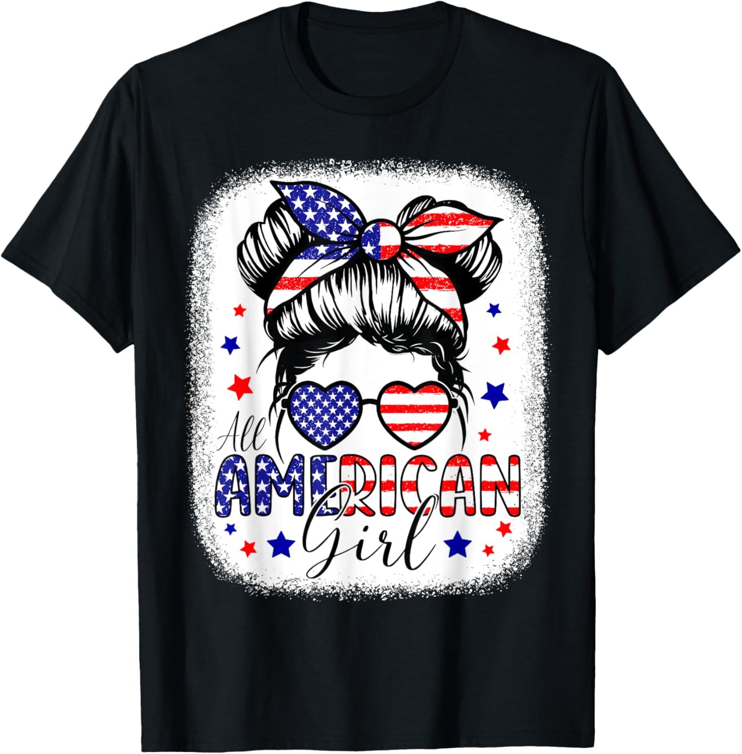 All American Girl 4Th Of July Shirt Daughter Messy Bun Usa