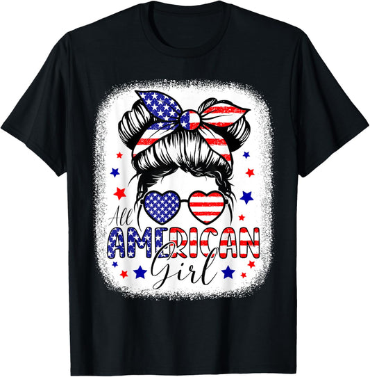 All American Girl 4Th Of July Shirt Daughter Messy Bun Usa