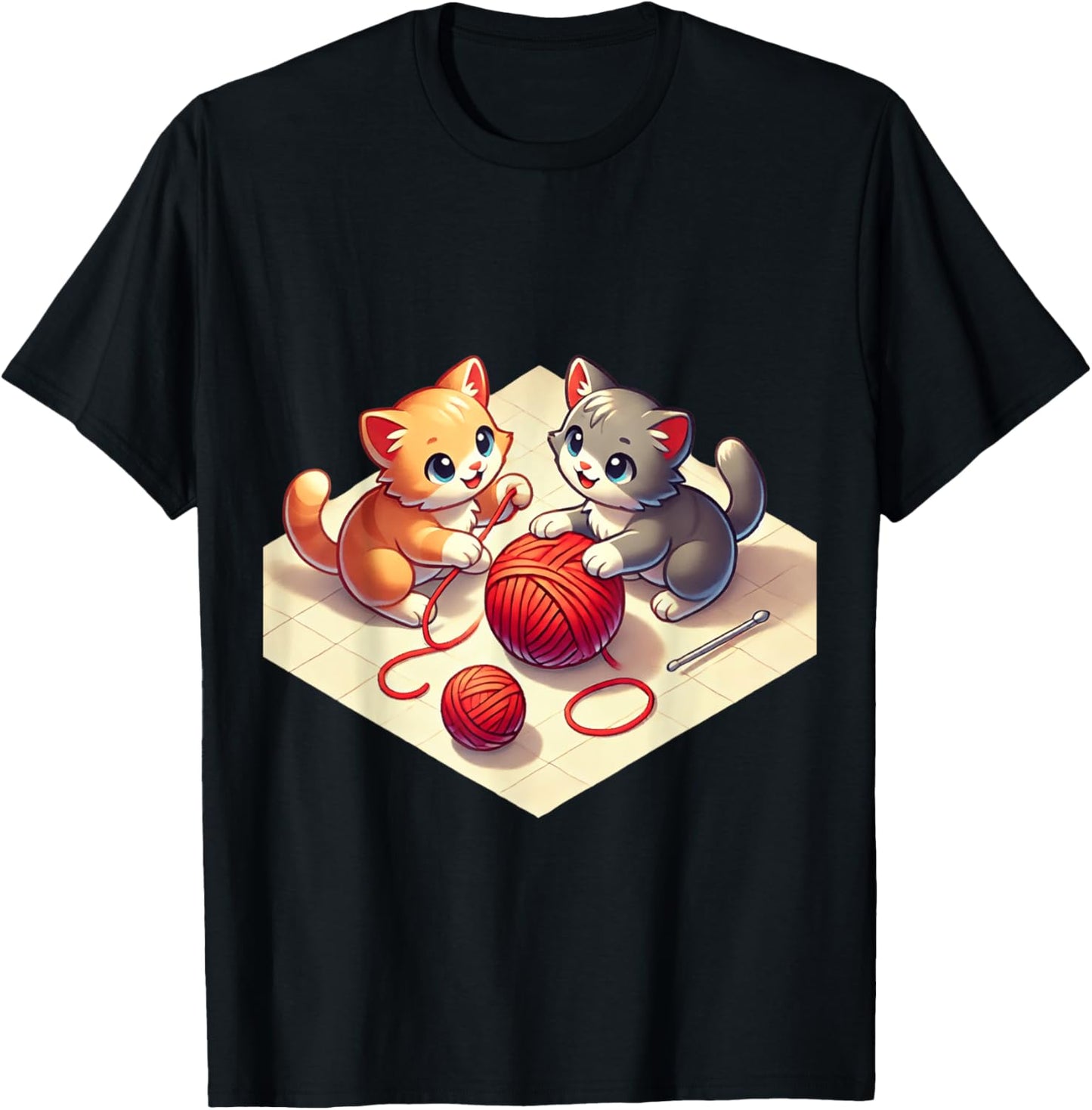 Cute Cartoon Anime Kittens Playing with Yarn