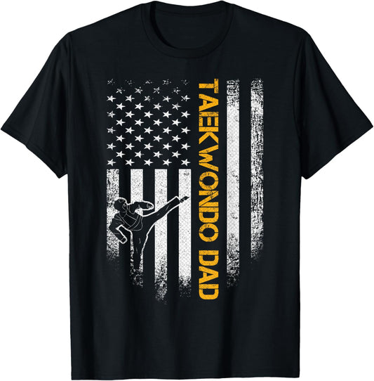 Vintage Usa Flag Korea Taekwondo Training Dad Silhouette