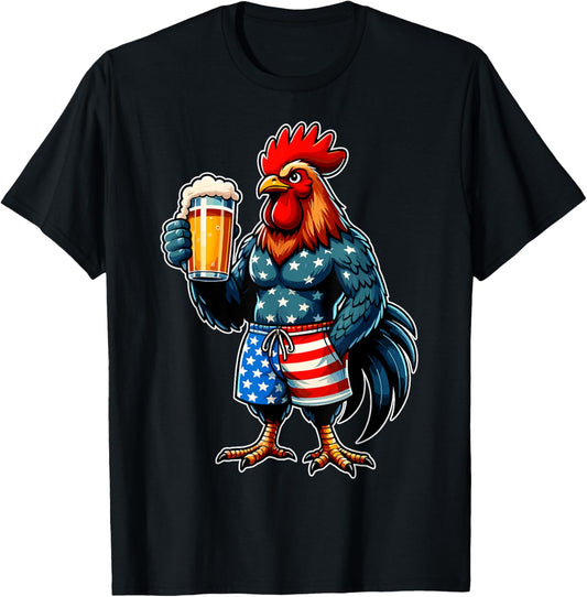 Chicken Holding Beer Usa Flag Patriotic 4Th Of July Chicken