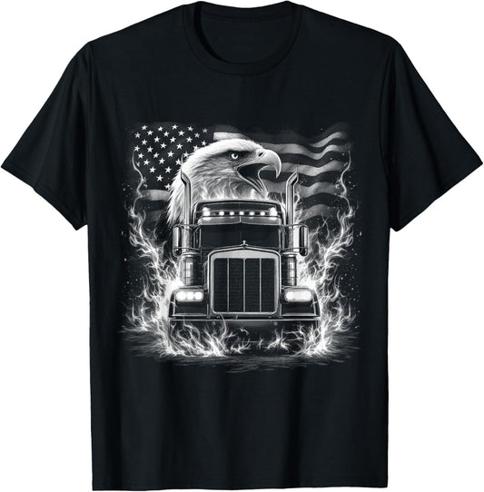Trucker Patriotic American Flag Semi Truck Driver Eagle