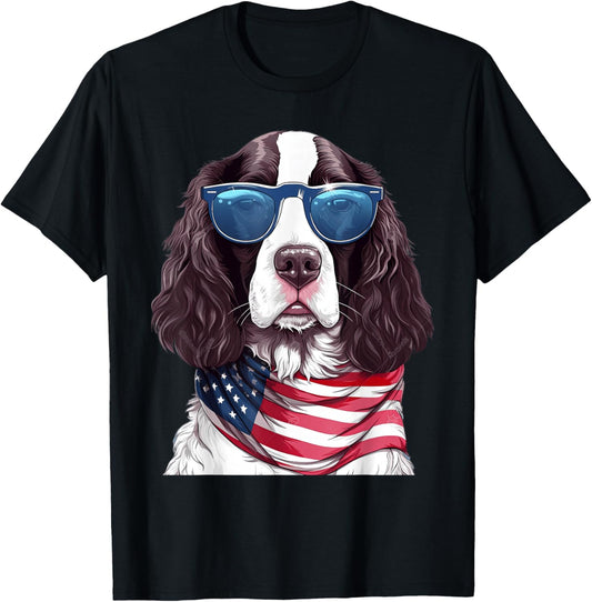 English Springer Spaniel With Usa Flag 4Th Of July