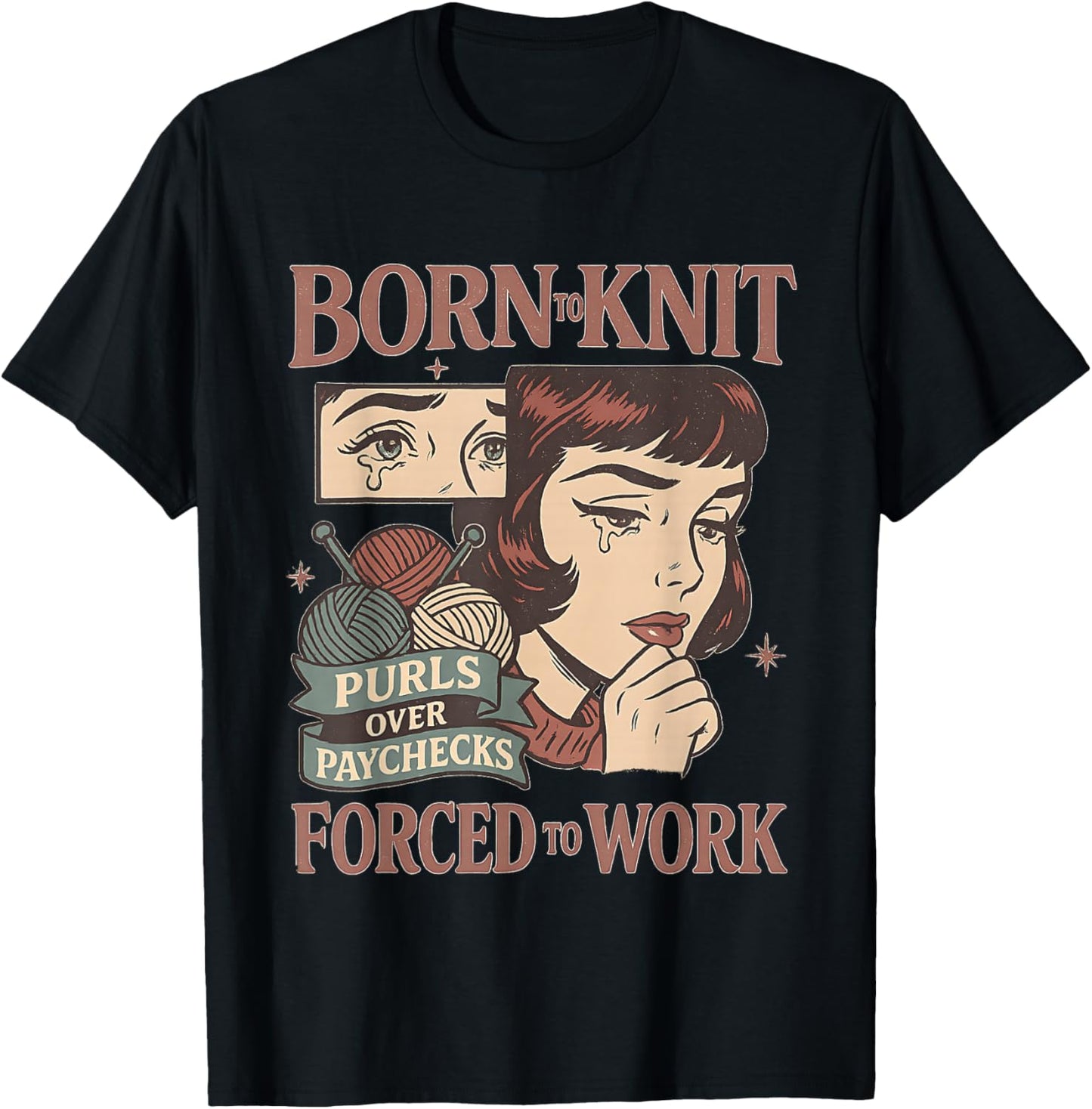 Knitting Lover Born to Knit Forced to Work Funny Yarn Addict