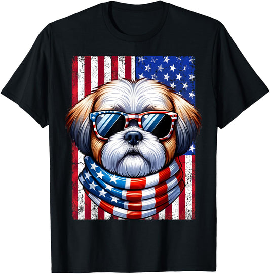 Shih Tzu Wearing American Flag 4Th Of July Patriotic Dog