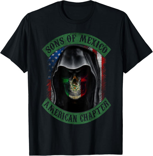 Sons Of Mexico American Chapter Mexican Skull Usa Flag