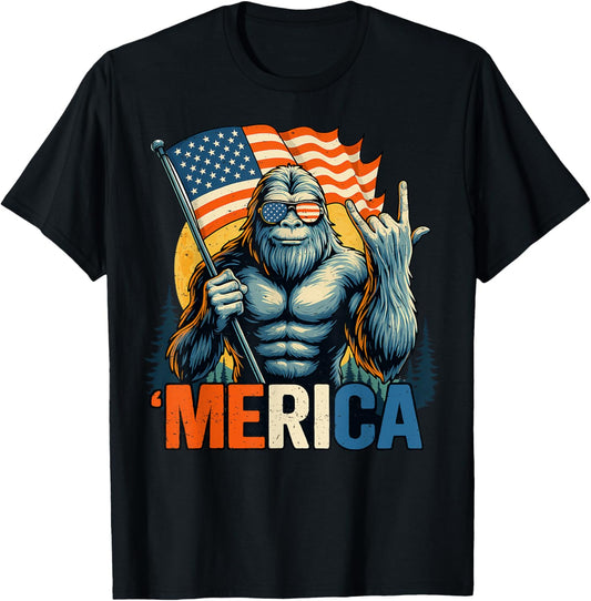 4Th Of July Bigfoot Merica Rock American Flag Patriotic