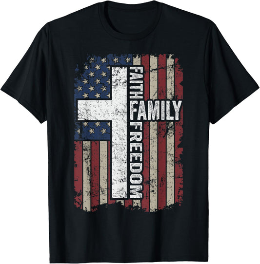 Faith Family Freedom Patriotic Christian Vintage Usa Flag