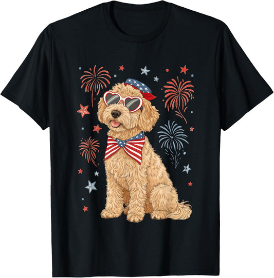 4Th Of July Patriotic Goldendoodle Coquette Bow Usa Flag