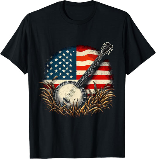 Banjo Player 4Th Of July American Flag Vintage