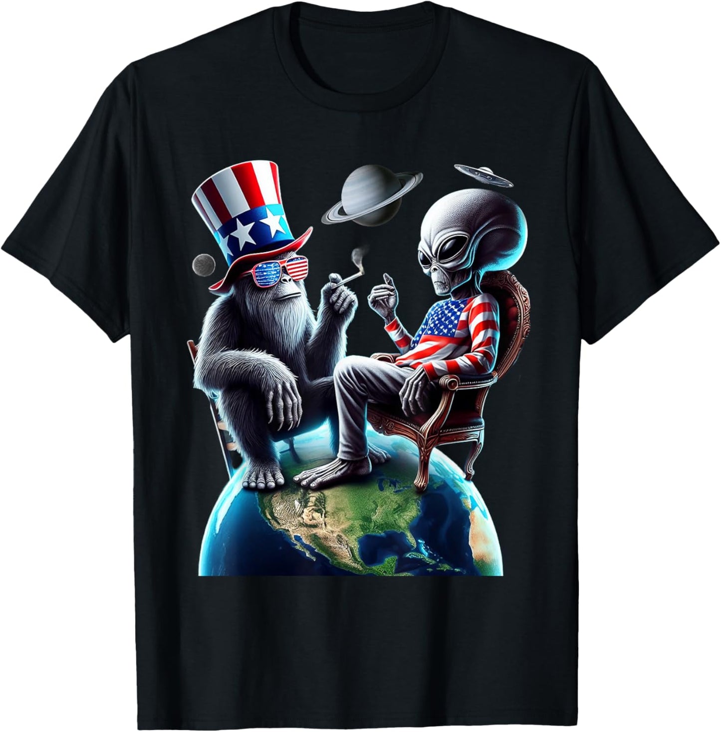 Patriotic Bigfoot Sasquatch Alien Space Ufo 4Th Of July