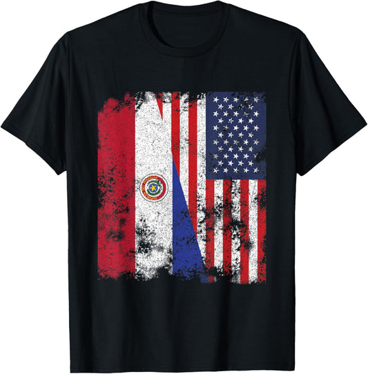 Paraguay Usa Flag Distressed Half American