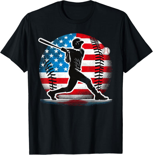 American Baseball Player Batter With United States Flag Usa