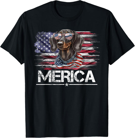 Vintage Dachshund Dog Merica Weiner Dog Usa Flag Funny