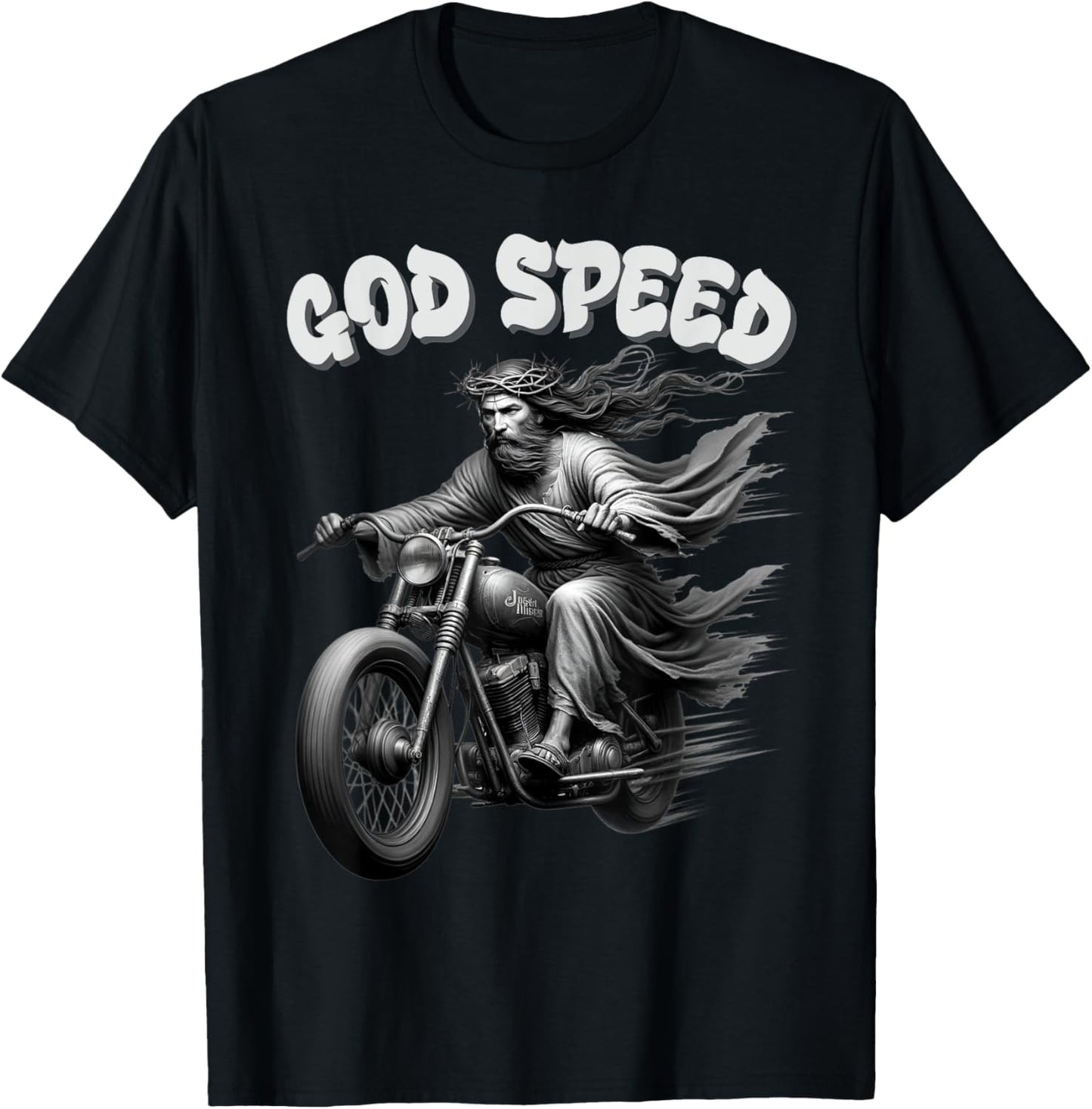 God speed Jesus on a Motorcycle Christian humour tee
