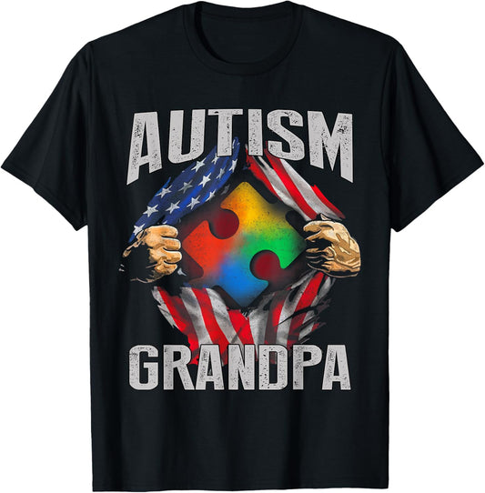 Autism Grandpa American Flag Autism Awareness T Shirt