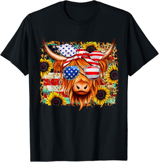 American Flag Highland Cow Fourth Of July Cow Lover Cool