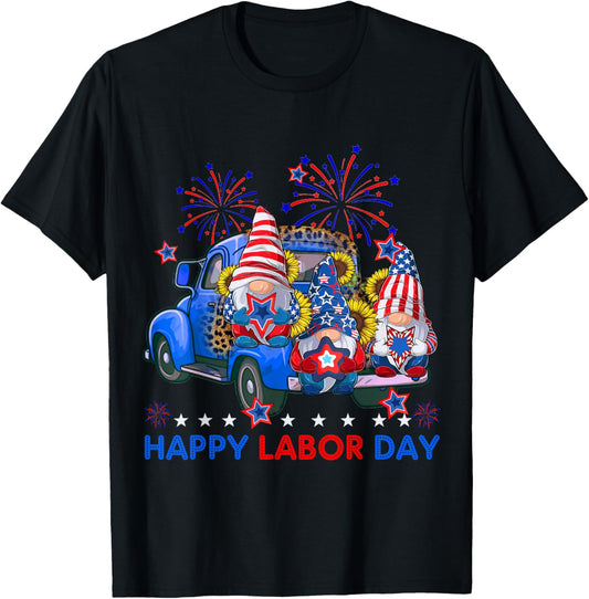Happy Labor Day Fireworks American Flag And Funny Gnomes