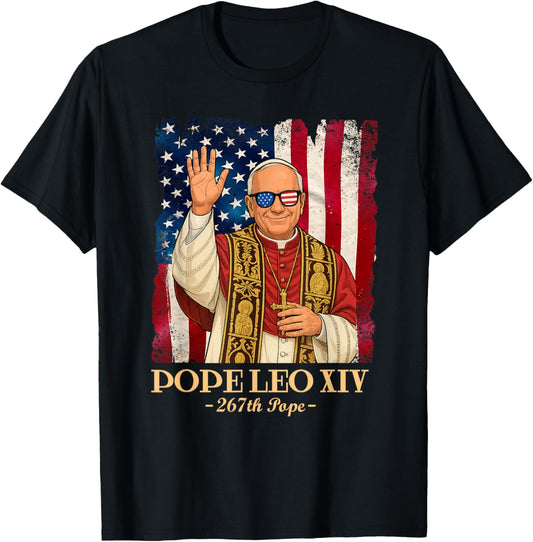 Pope Leo Xiv Tee 4Th Of July America Usa Flag
