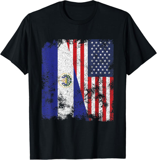 El Salvador Usa Flag Distressed Half American