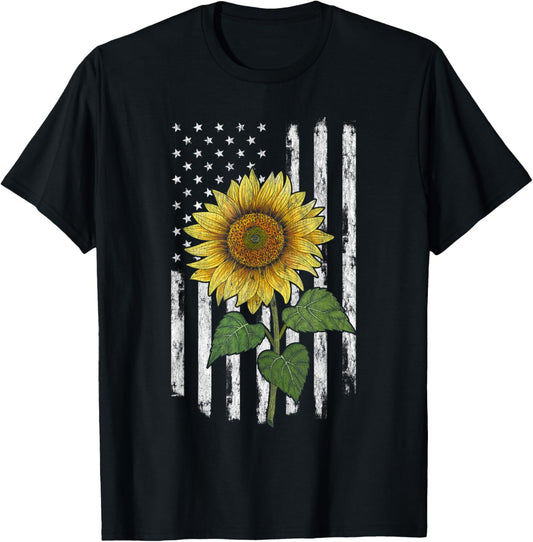 Distressed Usa Flag American Flag Yellow Sunflower Summer