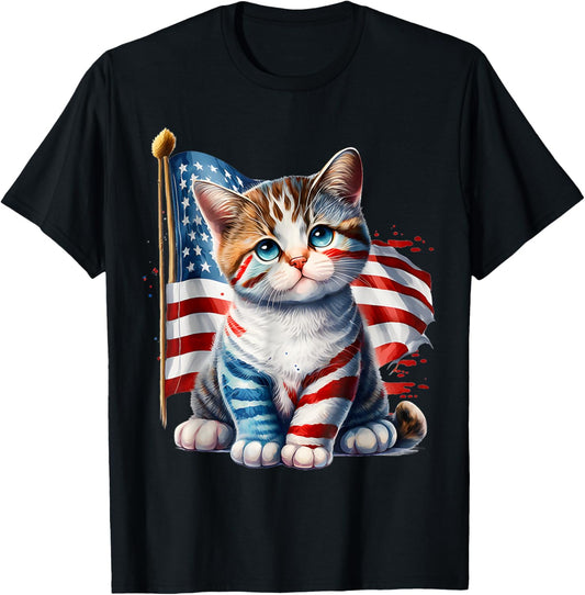4Th Of July Kitty Cat American Flag America Usa Cats Lover