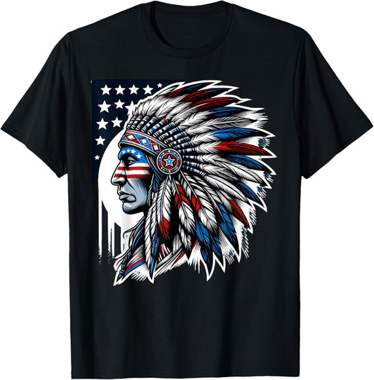 Native American Men Indian Vintage Chief American Usa Flag