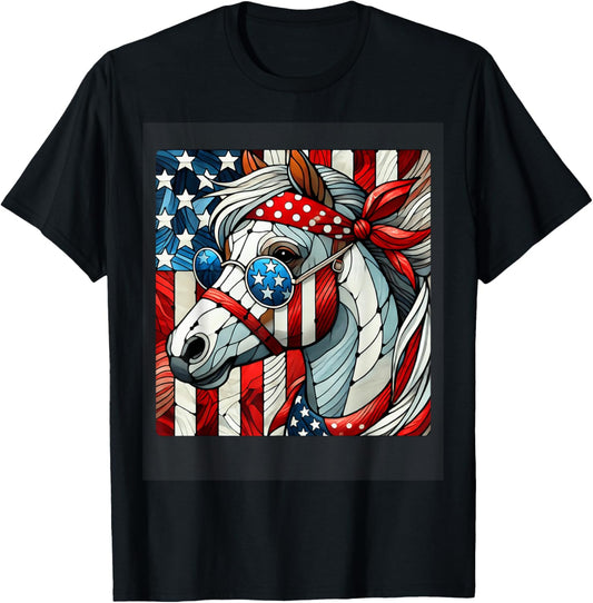 Horse 4Th Of July Shirt Women Girls Horse American Usa Flag