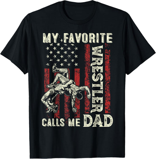Mens Favorite Wrestler Calls Me Dad Us Flag Wrestling Fathers Day