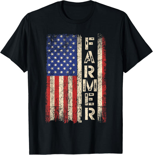 Farmer Tractors Usa American Flag Patriotic Farming Men Tee