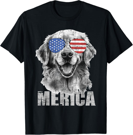 Merica Patriotic American Flag Golden Retriever Dog Lover