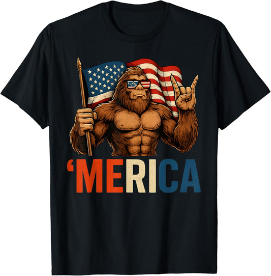 Bigfoot Merica Rock American Flag Patriotic Usa 4Th Of July