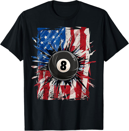Pool Snooker Billiards Player 8 Ball Usa American Flag
