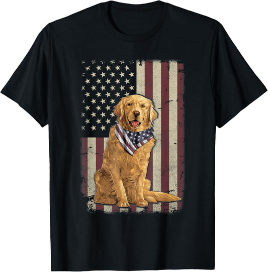 Golden Retriever American Flag Bandana 4Th Of July Tshirt