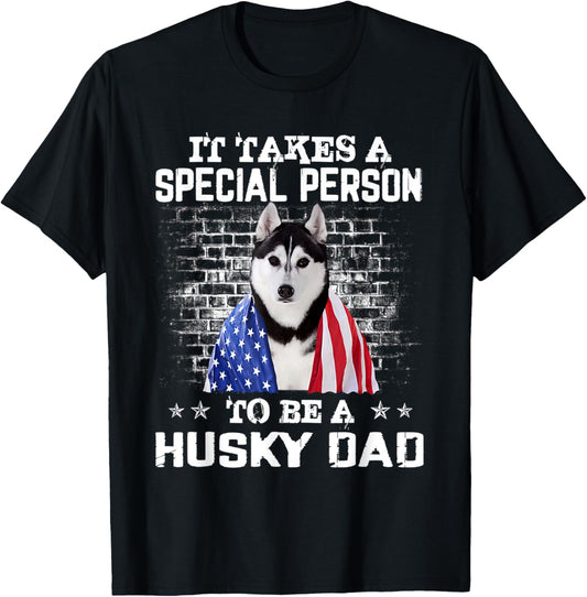 Husky Dad With Proud American Flag Dog Fathers Day