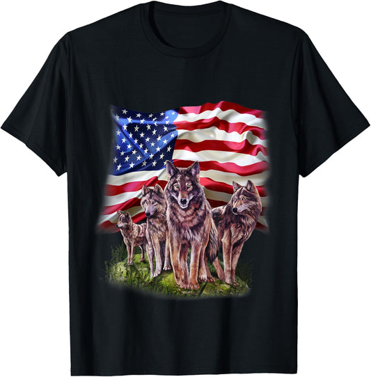 T Shirt Patriotic Usa Wolves Pack North America Wolf