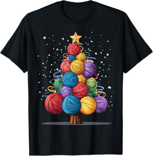 Christmas Yarn Crochet Knitter Knitting Quilting Yarn Christmas Tree T-Shirt - Unisex-Adults, Unisex-Kids - Black - Small - Long Sleeve - T-Shirt - Cartoon Pattern - Crew Collar - Winter