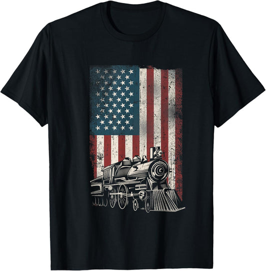 Steam Train Driver Trainspotting Locomotive American Flag
