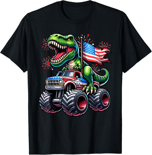 4Th July T Rex Dinosaur Monster Truck American Usa Flag