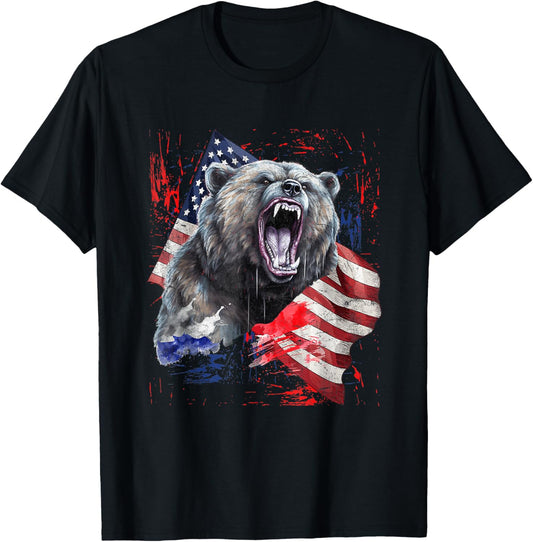 Grizzly Bear Grunge American Flag 4Th Of July Patriotic Bear
