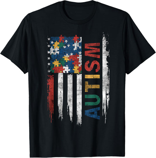American Flag Autism With Puzzle