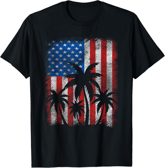American Flag Palm Trees Usa Patriotic 4Th Of July Summer