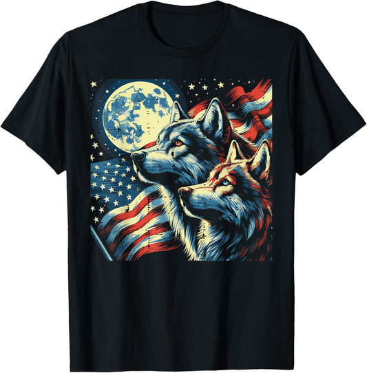 4Th Of July Wolf Moon American Flag Patriot Men Women Kids