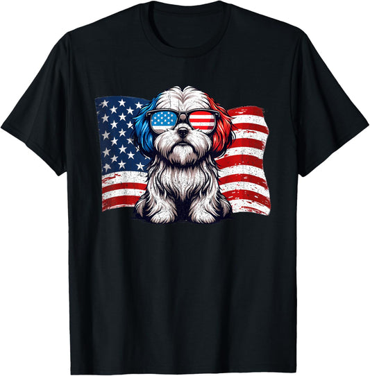 Vintage Lhasa Apso Dogs American Flag Sunglasses Patriotic