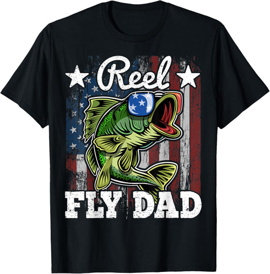 Mens Reel Fly Dad Fishing American Flag Funny Fathers Day Gift